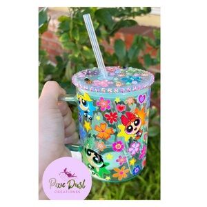 Super hero girls floral 16oz glass cup